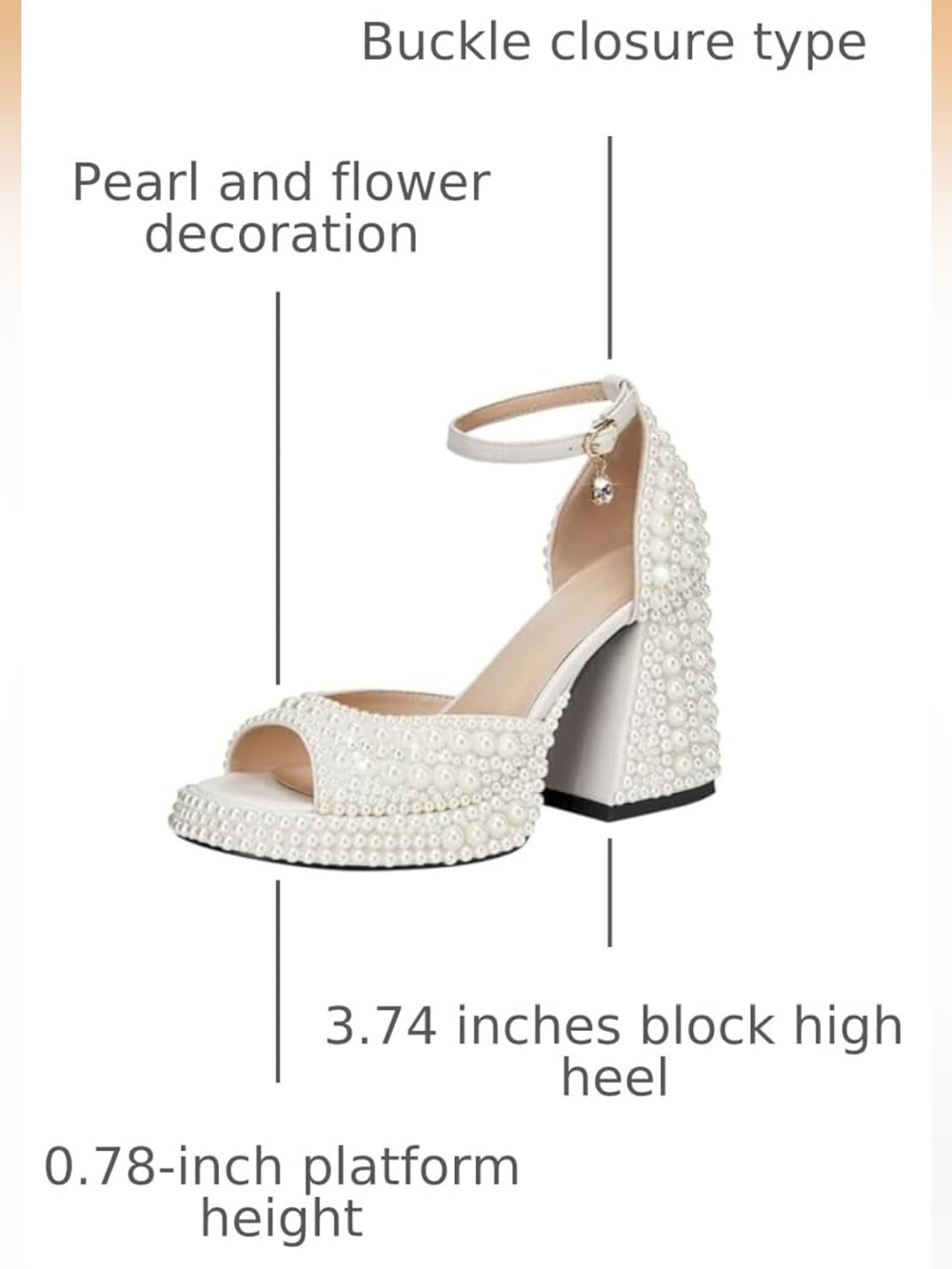 Pearl White Bridal Heels 3.75” platform heel Size 9 - Picture 2 of 8